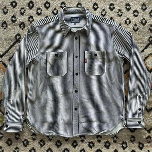Studio D'Artisan 14 oz. Hickory Stripe Work Shirt D5335H, 42 Medium, Railroad